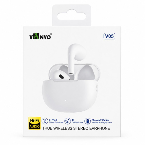 Auriculares TWS Inalámbricos Bluetooth 5.3 HD Stereo Con Bateria de Uso 4-5 Horas Conexion Estable Bluetooth VANYO-V05