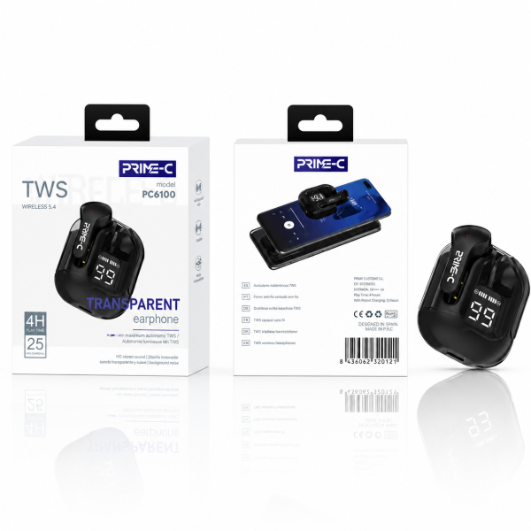Auricular inalambrico V5.4 TWS HIFI Audio PC6100 Negro
