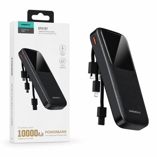 Bateria Externa 10000 mAh Power Bank Con Cables Negro EFX107