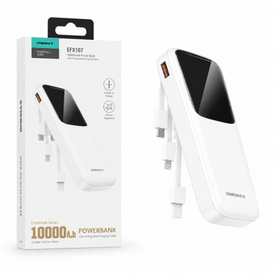 Bateria Externa 10000 mAh Power Bank Con Cables Blanco EFX107