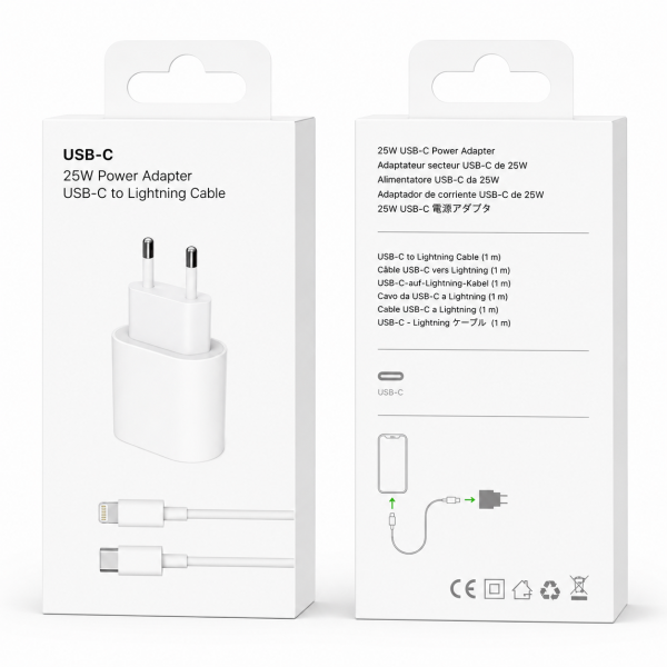 Cargador iPhone 25W Cargador Rápido USB-C y Cable Lightning Carga Rápida PD 3.0 VY-030