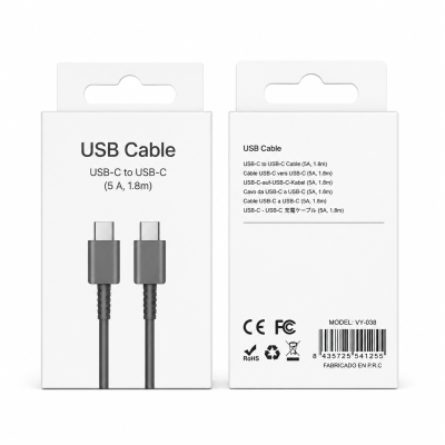 Cable 5A Type-C To Type-C 1.8M en Negro VY-038