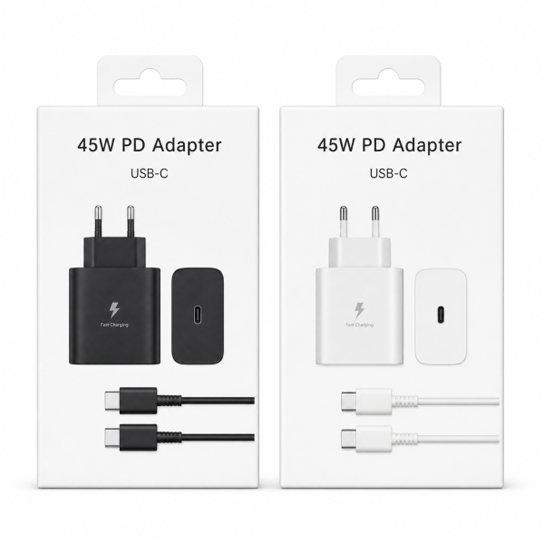 Cargador 45W Con Cable Type-C To Type-C Blanco y Negro Estilo Samsung VY-027
