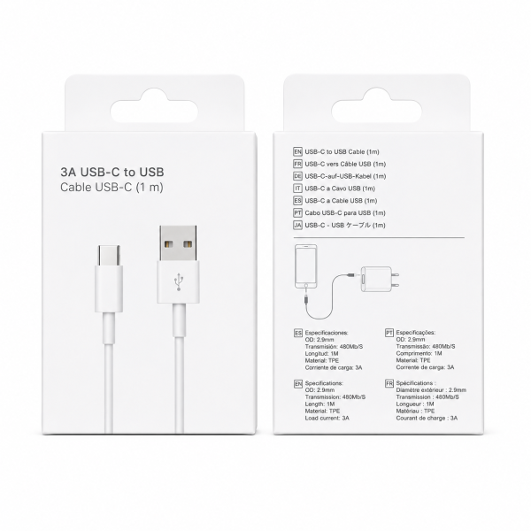 Cable USB - Type-c de 3A en Cable Blanco