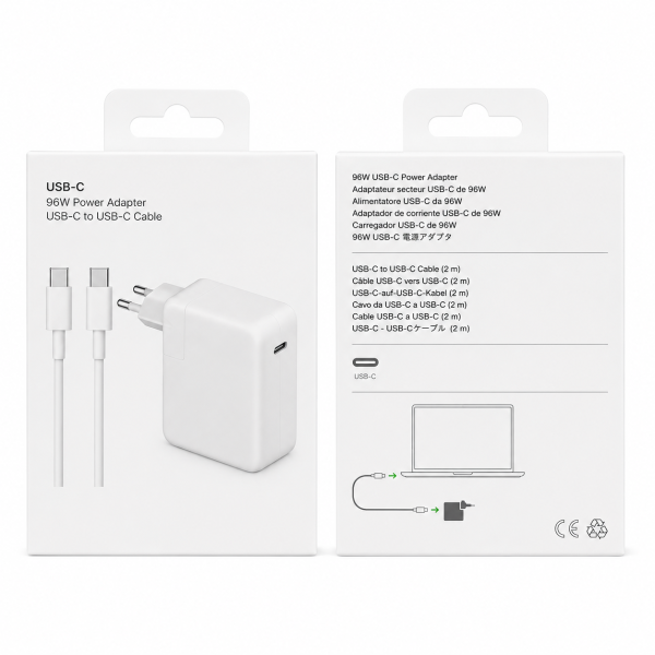 Cargador 96W Con Cable Type-C To Type-C en Blanco Estilo Apple para Portatil