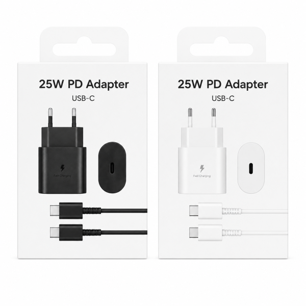 Cargador 25W Con Cable Type-C To Type-C Blanco y Negro Estilo Samsung VY-026