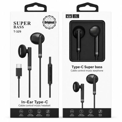 Auriculares T329 con Conexión Type-C Sonido HiFi y EXTRA BASS Envolvente para una Experiencia de Audio Superior
