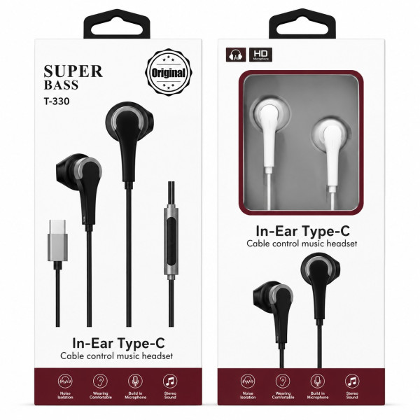 Auriculares T330 con Conexión Type-C Sonido HiFi y EXTRA BASS Envolvente para una Experiencia de Audio Superior