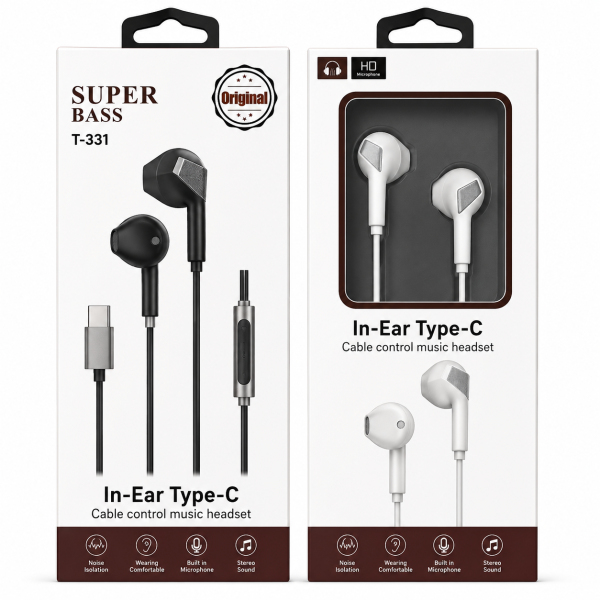 Auriculares T331 con Conexión Type-C Sonido HiFi y EXTRA BASS Envolvente para una Experiencia de Audio Superior