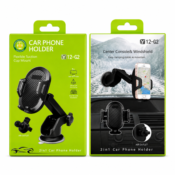Soporte para Coche Y12-G2, Ajustable para Rejilla y Parabrisas, Fijación Segura para Móviles