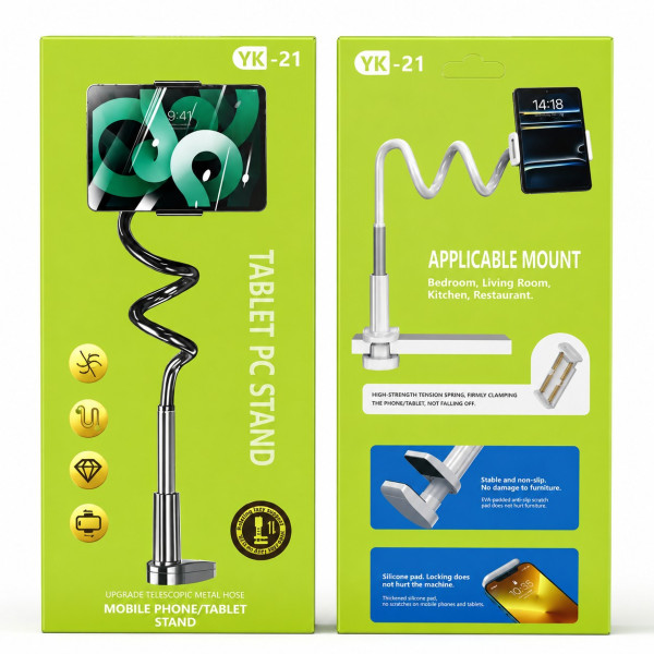 Soporte de Mesa o Cama YK-21 para Tablets y Móviles, Ajustable, Flexible y de Fácil Montaje