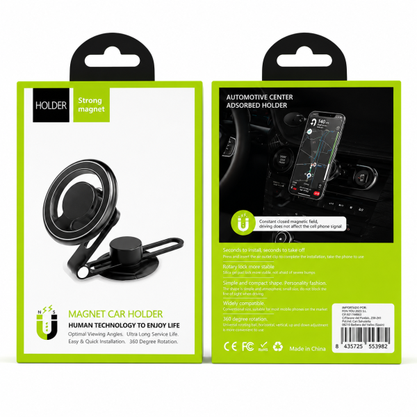 Soporte para Coche YM8-C25 con Base Imantada, Ajustable y Fijación Segura para Móviles