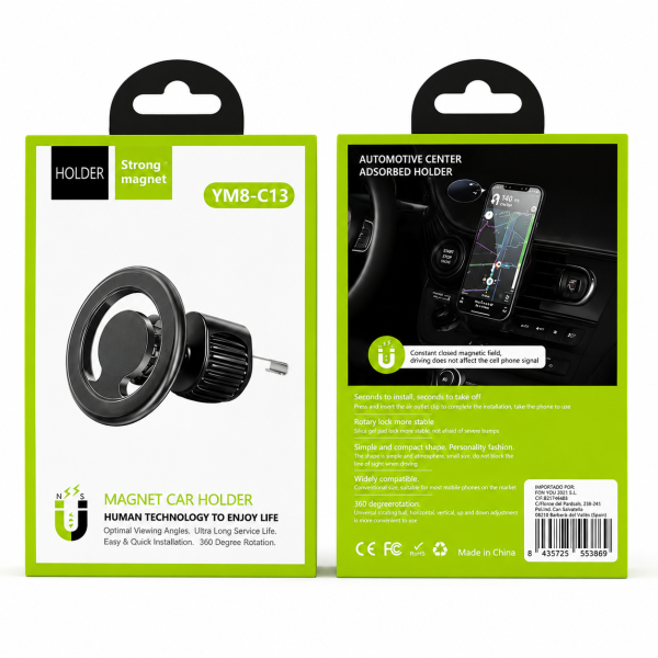 Soporte para Coche YM8-C13 con Base Imantada, Ajustable para Rejilla de Ventilación