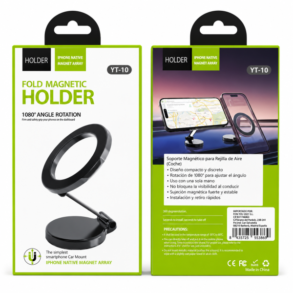 Soporte para Coche YT-10 con Base Imantada, Ajustable y Seguro para Móviles
