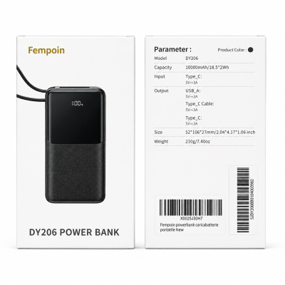 Bateria Externa 10000 mAh Power Bank 22.5W con 2 Cables