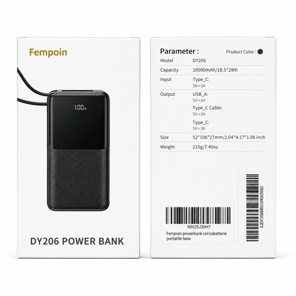 Bateria Externa 10000 mAh Power Bank 22.5W con 2 Cables