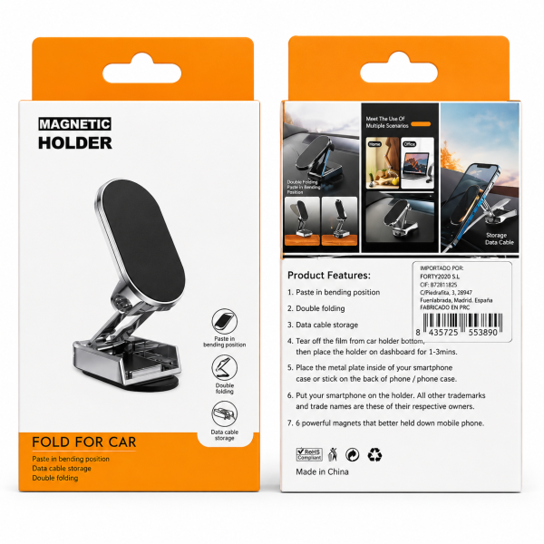 Soporte para Coche ZD-01 con Adhesivo, Fijación Segura y Ajustable para Móviles
