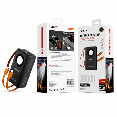 Bateria Externa 30000 mAh 22.5W con Cable Type-C y Lithning
