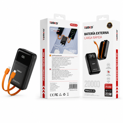 Bateria Externa 20000 mAh PD 35W con Cable Type-C y Lithning