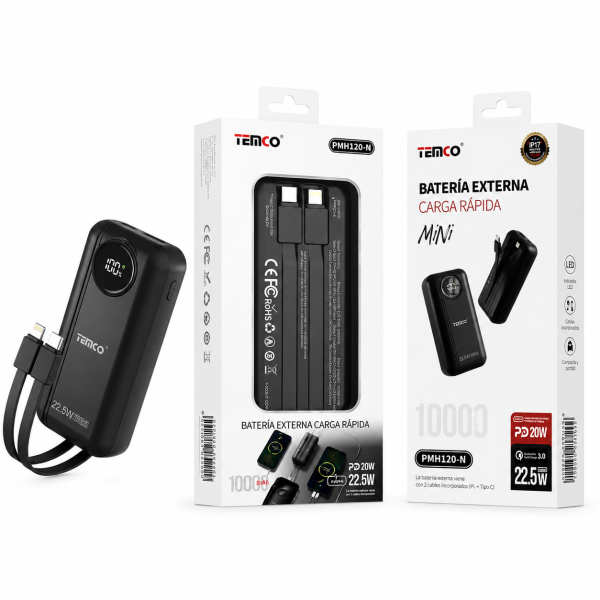 Bateria Externa 10000 mAh 22.5 W con Cables