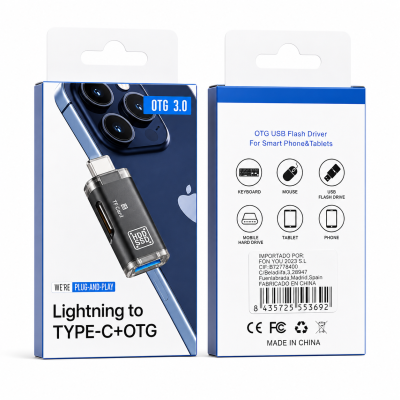 Lector de Tarjetas 2 en 1 Lightning a USB + USB-C, 5 Gbps, OTG, Lector de Tarjetas Micro-SD y TF con Cordón