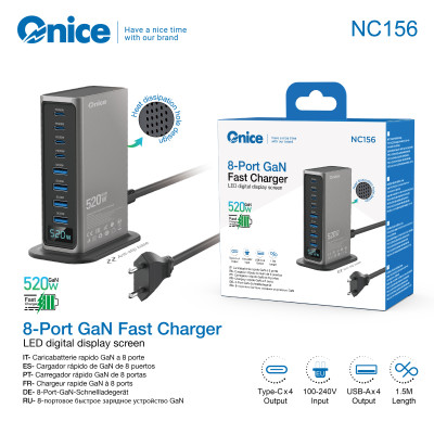 Cargador Universal para Movil y Aparatos de 8 Puerto GaN 520W NC156