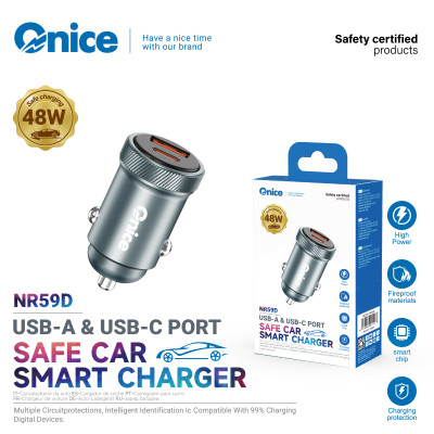 Cargador de Coche 48W de Carga 1 USB 1 USB-C NR59D