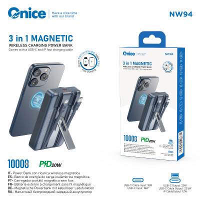 Bateria Externa 10000 mAh Carga Inalambrica y con Cable 20W Power Bank NW94