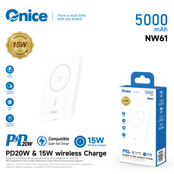 Bateria Externa 5000 mAh Carga Inalambrica 15W Power Bank NW61