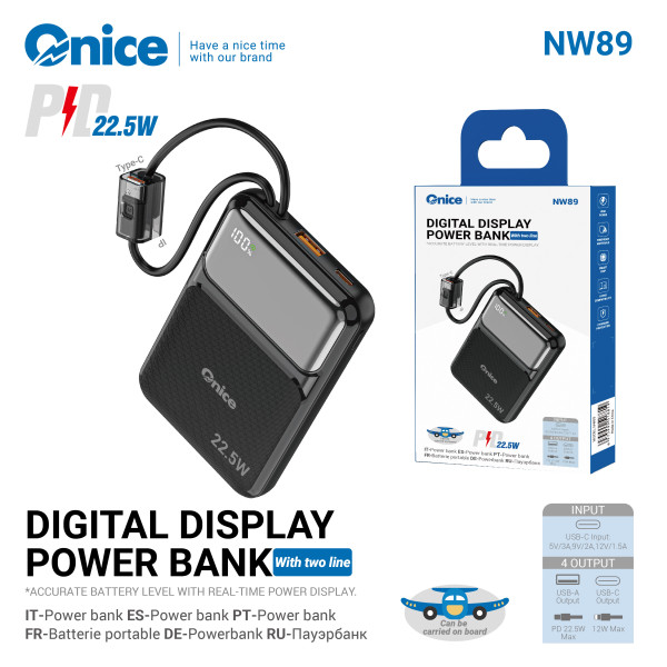 Bateria Externa 10000 mAh con Cable de Carga Rapida 22.5W Power Bank NW89