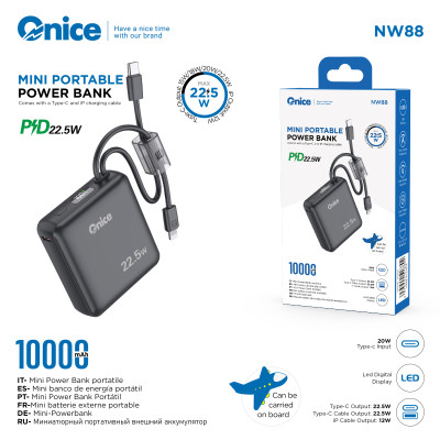 Bateria Externa 10000 mAh con Cable de Carga Rapida 22.5W Power Bank NW88