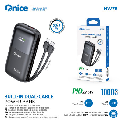 Bateria Externa 10000 mAh con Cable de Carga Rapida 22.5W Power Bank NW75