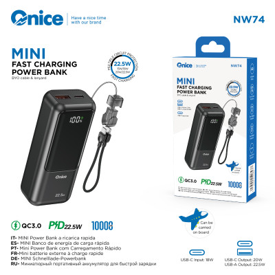 Bateria Externa 10000 mAh con Cable de Carga Rapida 22.5W Power Bank NW74
