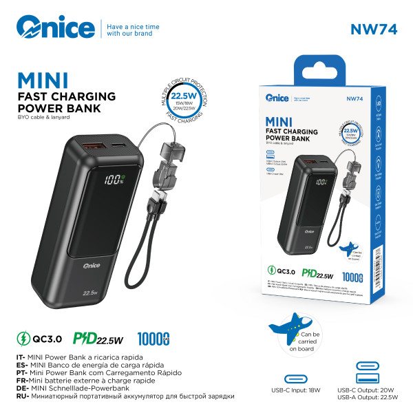 Bateria Externa 10000 mAh con Cable de Carga Rapida 22.5W Power Bank NW74