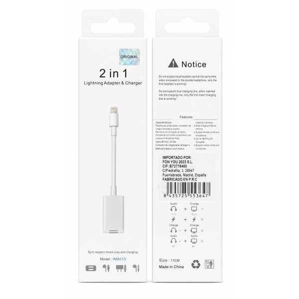 Adaptador de iP a 2 Type-C MA015 2 en 1