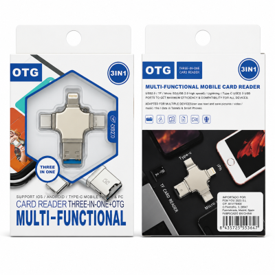 Adaptador 3 en 1 OTG para móvil, USB 3.0, Lightning + Serie Tipo-C TF Card