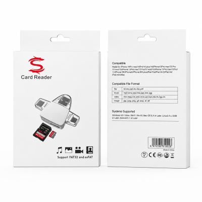 Leitor de cartão de memória e SD 3 em 1 para iPhone, USB - A USB - C