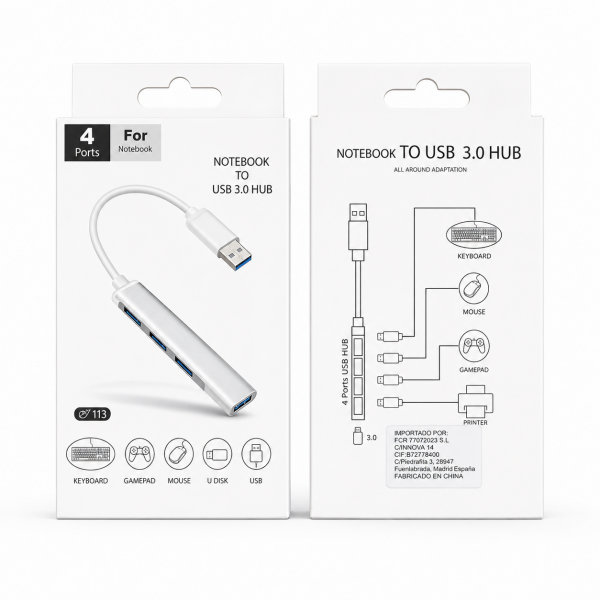 Adaptador USB al USB de Aluminio Espacial, USB 4 en 1, multi puerto portátil