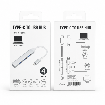 Adaptador Tipo - C al USB de Aluminio Espacial, USB C 4 en 1, multipuerto portátil
