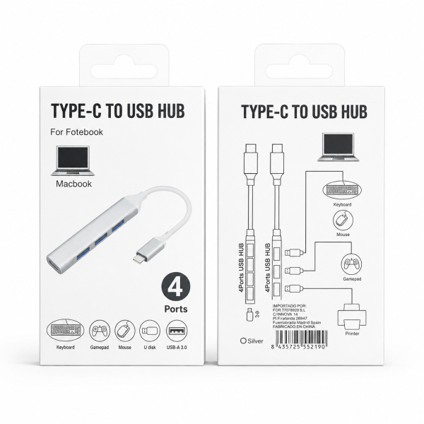 Adaptador Tipo - C al USB de Aluminio Espacial, USB C 4 en 1, multipuerto portátil
