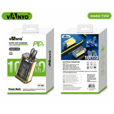 Y168 Bateria Externa 10000 mAh Carga Rapida 22.5W PD+QC
