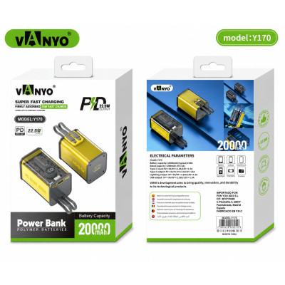 Y170 Bateria Externa 20000mAh Carregamento Rápido 22.5W PD+QC
