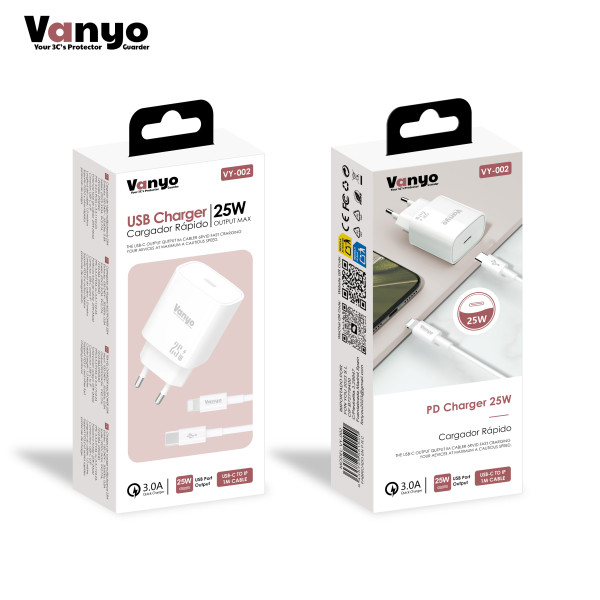 Cargador con Cable Type-C - Lightning de 25W PD3.0 Carga Rapida en Blanco 1M