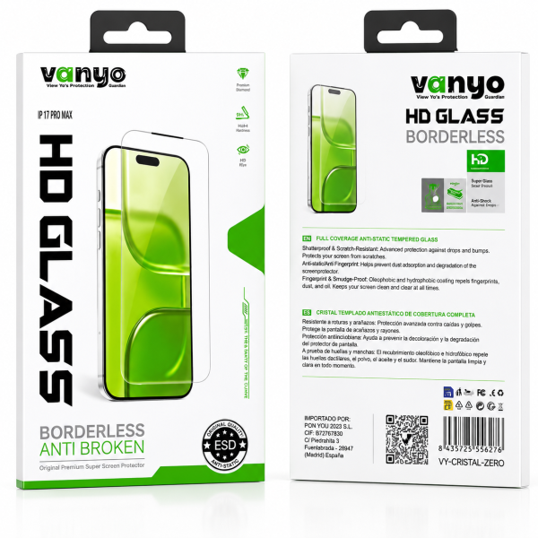 Protector Cristal templado Premiun 300CC Sin Borde Negro Sin Huella Resistencia a Golpe para iPhone 17 Air