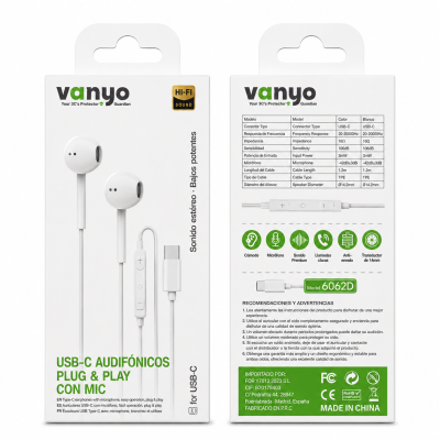 Auriculares USB-C con micrófono, sonido Hi-Fi, control de volumen, Plug & Play, compatibles con móviles y tablets