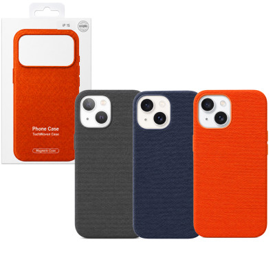 Funda magnética para iPhone 15, acabado tejido, compatible con MagSafe, protección antigolpes y tacto premium