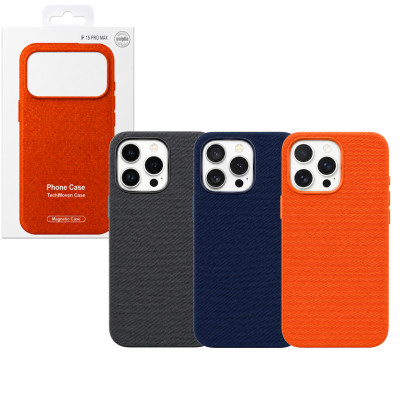 Funda magnética para iPhone 15 Pro Max, acabado tejido, compatible con MagSafe, protección antigolpes y tacto premium