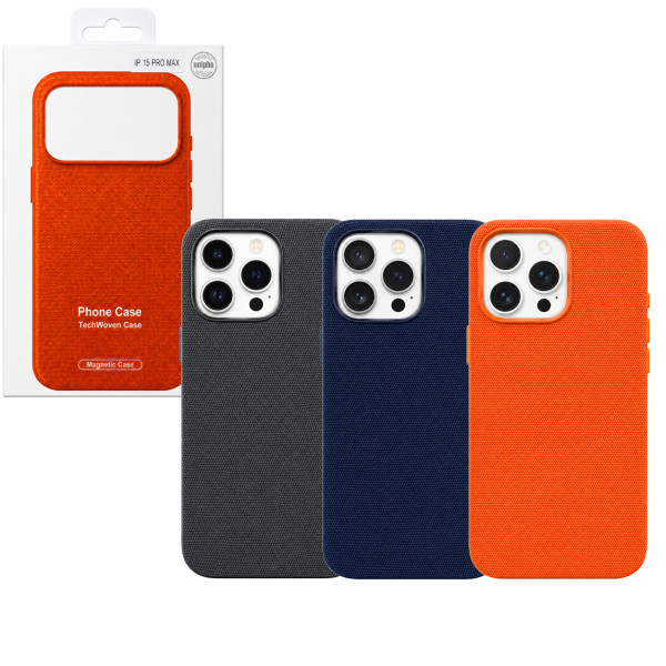 Funda magnética para iPhone 15 Pro Max, acabado tejido, compatible con MagSafe, protección antigolpes y tacto premium