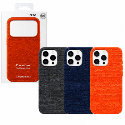 Funda magnética para iPhone 15 Pro, acabado tejido, compatible con MagSafe, protección antigolpes y tacto premium