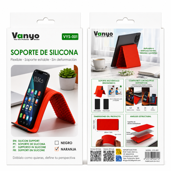 Soporte de silicona plegable para móvil y tablet, antideslizante, flexible, compatible con teléfonos, iPad y portátiles.